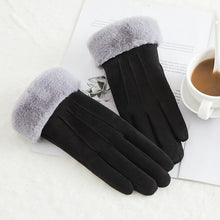 Load image into Gallery viewer, New Winter Female Lace Warm Cashmere Three Ribs Cute Bear Mittens Double thick Plush Wrist Women Touch Screen Driving Gloves 81C