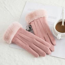 Load image into Gallery viewer, New Winter Female Lace Warm Cashmere Three Ribs Cute Bear Mittens Double thick Plush Wrist Women Touch Screen Driving Gloves 81C