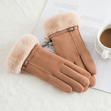 Load image into Gallery viewer, New Winter Female Lace Warm Cashmere Three Ribs Cute Bear Mittens Double thick Plush Wrist Women Touch Screen Driving Gloves 81C