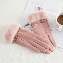 Load image into Gallery viewer, New Winter Female Lace Warm Cashmere Three Ribs Cute Bear Mittens Double thick Plush Wrist Women Touch Screen Driving Gloves 81C