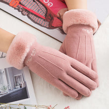 Load image into Gallery viewer, New Winter Female Lace Warm Cashmere Three Ribs Cute Bear Mittens Double thick Plush Wrist Women Touch Screen Driving Gloves 81C