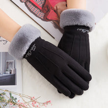 Load image into Gallery viewer, New Winter Female Lace Warm Cashmere Three Ribs Cute Bear Mittens Double thick Plush Wrist Women Touch Screen Driving Gloves 81C