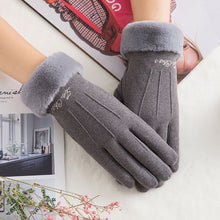 Load image into Gallery viewer, New Winter Female Lace Warm Cashmere Three Ribs Cute Bear Mittens Double thick Plush Wrist Women Touch Screen Driving Gloves 81C