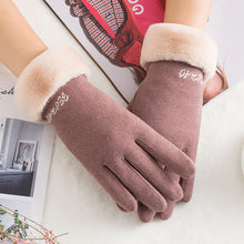 Load image into Gallery viewer, New Winter Female Lace Warm Cashmere Three Ribs Cute Bear Mittens Double thick Plush Wrist Women Touch Screen Driving Gloves 81C