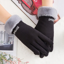 Load image into Gallery viewer, New Winter Female Lace Warm Cashmere Three Ribs Cute Bear Mittens Double thick Plush Wrist Women Touch Screen Driving Gloves 81C