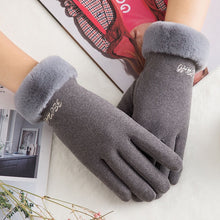 Load image into Gallery viewer, New Winter Female Lace Warm Cashmere Three Ribs Cute Bear Mittens Double thick Plush Wrist Women Touch Screen Driving Gloves 81C