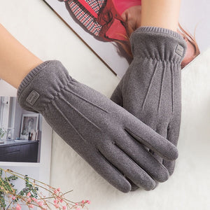 New Winter Female Lace Warm Cashmere Three Ribs Cute Bear Mittens Double thick Plush Wrist Women Touch Screen Driving Gloves 81C