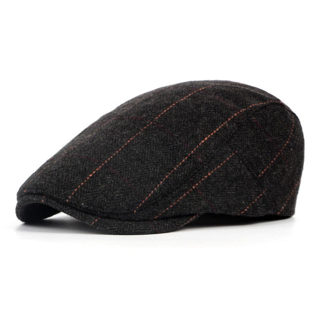 2019 Autumn Winter Men Cap Hats Berets British Western Style Wool Advanced Flat Ivy Cap Gatsby Classic Vintage Striped Beret Cap