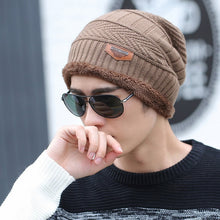 Load image into Gallery viewer, Coral Fleece Winter Beanies Hats Scarf For Mens Soft Warm Breathable Wool Knitted Winter Hat Letter Double Layers Cap