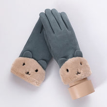 Load image into Gallery viewer, New Winter Female Lace Warm Cashmere Three Ribs Cute Bear Mittens Double thick Plush Wrist Women Touch Screen Driving Gloves 81C