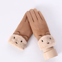 Load image into Gallery viewer, New Winter Female Lace Warm Cashmere Three Ribs Cute Bear Mittens Double thick Plush Wrist Women Touch Screen Driving Gloves 81C