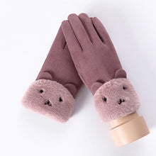 Load image into Gallery viewer, New Winter Female Lace Warm Cashmere Three Ribs Cute Bear Mittens Double thick Plush Wrist Women Touch Screen Driving Gloves 81C