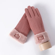 Load image into Gallery viewer, New Winter Female Lace Warm Cashmere Three Ribs Cute Bear Mittens Double thick Plush Wrist Women Touch Screen Driving Gloves 81C