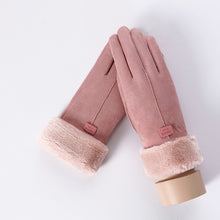 Load image into Gallery viewer, New Winter Female Lace Warm Cashmere Three Ribs Cute Bear Mittens Double thick Plush Wrist Women Touch Screen Driving Gloves 81C