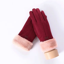 Load image into Gallery viewer, New Winter Female Lace Warm Cashmere Three Ribs Cute Bear Mittens Double thick Plush Wrist Women Touch Screen Driving Gloves 81C