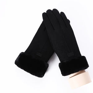 New Winter Female Lace Warm Cashmere Three Ribs Cute Bear Mittens Double thick Plush Wrist Women Touch Screen Driving Gloves 81C