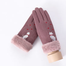 Load image into Gallery viewer, New Winter Female Lace Warm Cashmere Three Ribs Cute Bear Mittens Double thick Plush Wrist Women Touch Screen Driving Gloves 81C