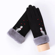 Load image into Gallery viewer, New Winter Female Lace Warm Cashmere Three Ribs Cute Bear Mittens Double thick Plush Wrist Women Touch Screen Driving Gloves 81C