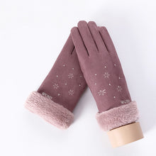 Load image into Gallery viewer, New Winter Female Lace Warm Cashmere Three Ribs Cute Bear Mittens Double thick Plush Wrist Women Touch Screen Driving Gloves 81C