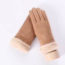 Load image into Gallery viewer, New Winter Female Lace Warm Cashmere Three Ribs Cute Bear Mittens Double thick Plush Wrist Women Touch Screen Driving Gloves 81C