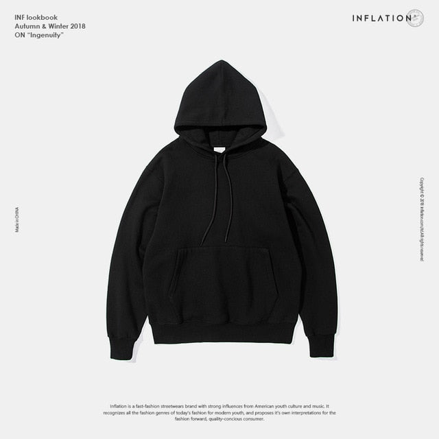 INFLATION 2019 Autumn Mens Thick Fleece Hoodies Hip Hop Pure Hoodies Thick Velvet Fabrics Winter Hoodies For Men Women 167W17